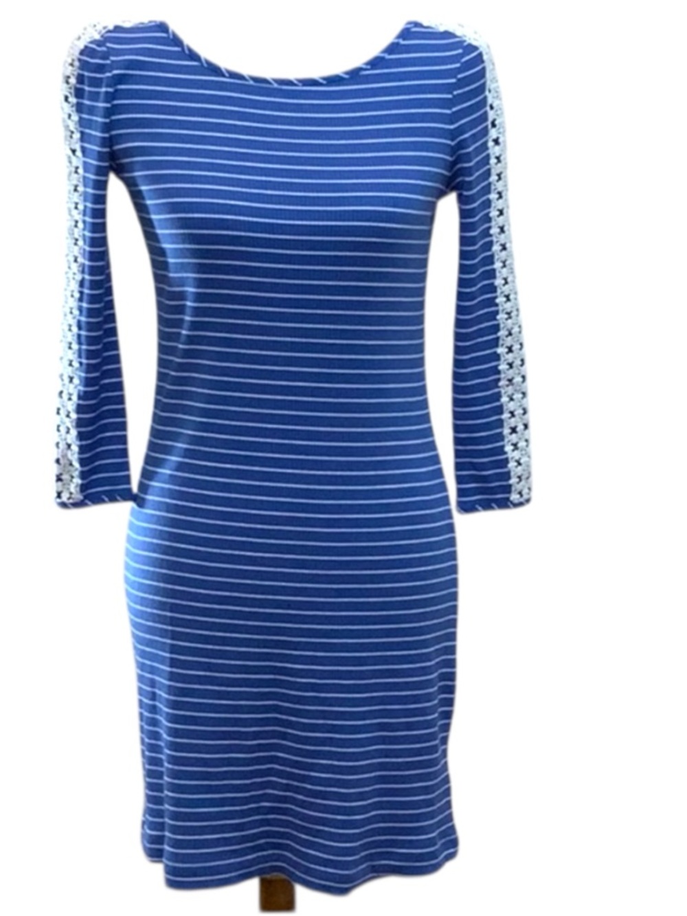 Lilly Pulitzer Marlowe Dress XS Blue White Stripe Nautical Coastal 3/4 Sleeve